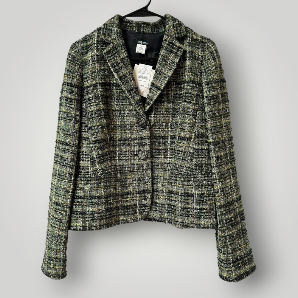 J.Crew Green Tweed Wool Blend Blazer Jacket Size 6 NEW!